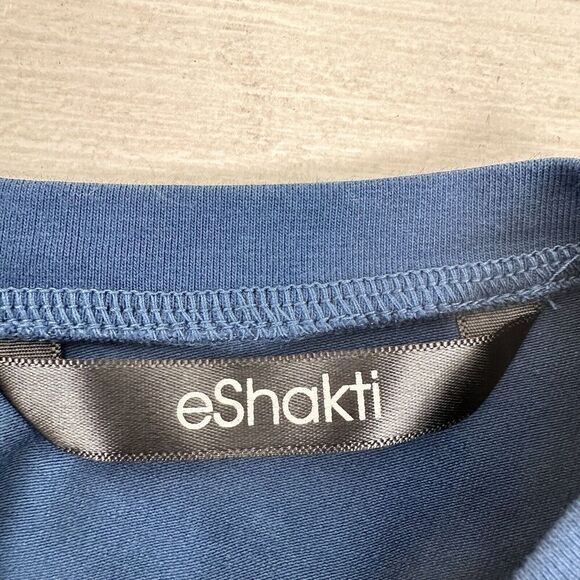 eShakti Midi Dress Size M Blue Fit Flare Asymmetric Puff Sleeve Jersey Cotton - Picture 10 of 14